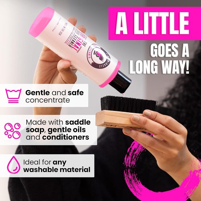 Pink Miracle Shoe Cleaner, Textile Cleaning Solution including Shoe Brush, suitable for Leather, White Fabrics, Nubuck Leather, Golf Shoes, Basketball Shoes, Boots, Sandals, Household and Car Seats, 227 g