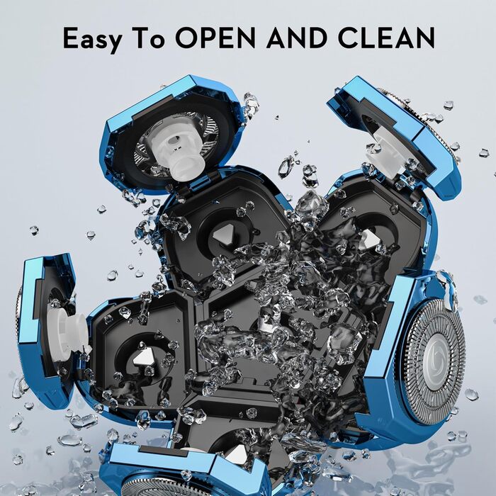 Електричний гостростример для голови чоловічий Kibiy з 6 змінними головками, водонепроникний IPX7, LED-дисплей, зарядка Type-C (6D синій)