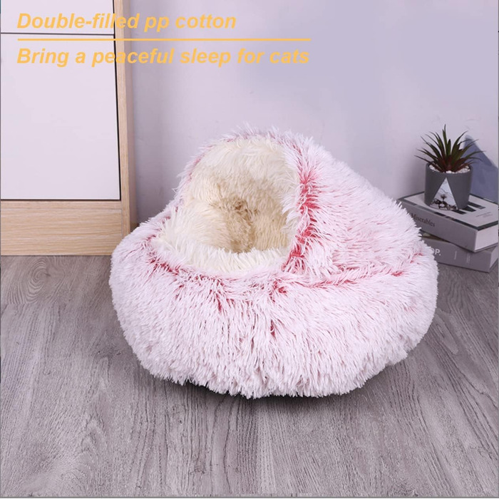 YUDANSI Cat Bed, 40cm Covered Dog Bed Cat Cave Bed Donut for Kittens Puppies, Plush Faux Fur Nest Fluffy Dog Bed Round Dog Cushion Dog Sofa Cat Bed for Cats and Small Dogs (Pink-50cm)