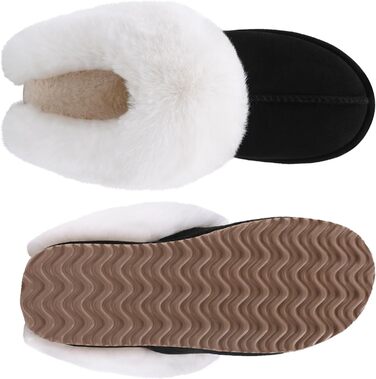 Жіночі халапи Litfun Зимові теплі плюшеві тапочки з замшею та піною Memory Foam з штучним хутром на комірі. Підходять для дому та вулиці (Чорний, 37.5/38 EU)