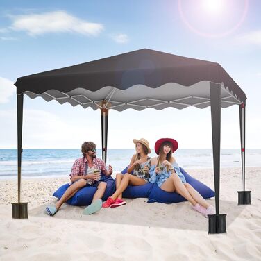 3x3 Gazebo, Waterproof Folding Gazebo Stable, Winter-Proof, UV Protection 50+, 3x3 Folding Gazebo with 4 Side Panels, Adjustable Height Garden Gazebo, Foldable Pavilion Tent for Camping, Parties (Black)