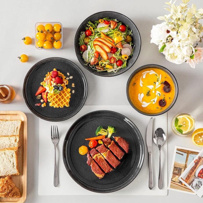 Набір посуду Steingut vancasso ANYA (48 предметів) – сучасний сервіз для 6 осіб (сірий)