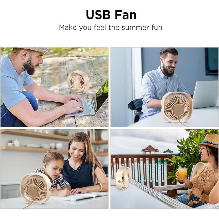 EasyAcc USB вентилятор: компактний настільний вентилятор з 3 швидкостями, 360° обертання, 2 роки гарантії, для офісу, дому, Beige