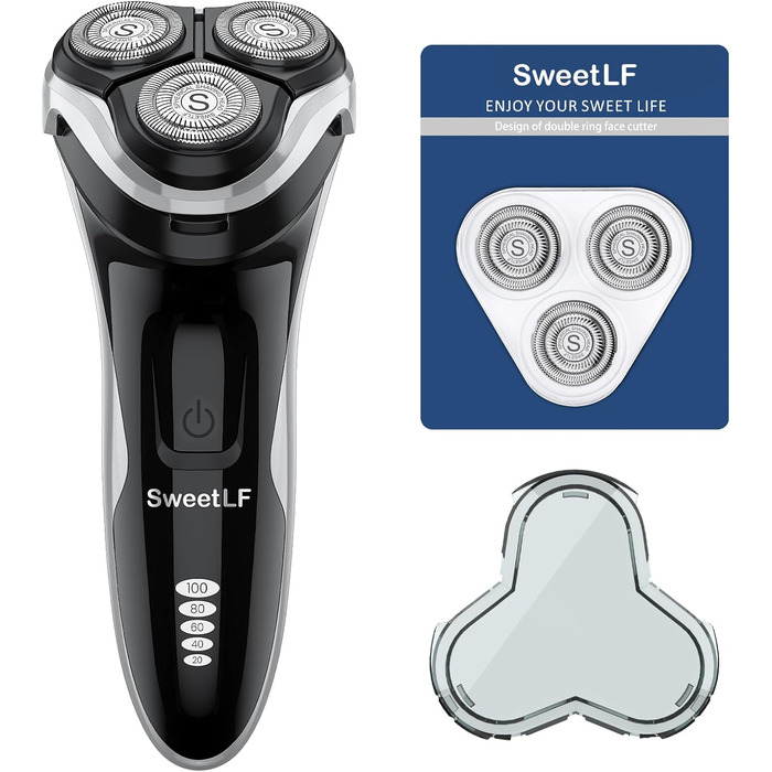 Електричний чоловічий бритва SweetLF SWS7105BK: мокрий/сухий, з тримером, IPX7, LCD-дисплей, 3 змінні насадки