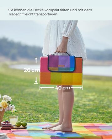 Плед для пікніка SONGMICS 195x150 см, водонепроникний, складаний, в клітку - для парку, саду, пляжу