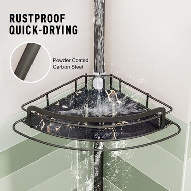 Тeleskopна поличка для душу Uamector - кутова поличка з 4 кошиками, регульована висота 107-306 см, чорний колір