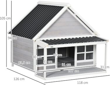 Будинок для собак PawHut з дашком, для середніх та великих собак, вуличний, з вікном, з соснового дерева, 126 x 118 x 105 см
