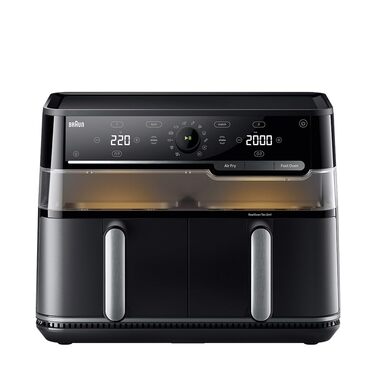 Фритюрниця електрична Braun TwinCook 3 TD3030IBK, 8л (2 камери, 4л+4л), чорна. Airfryer з синхронізацією, 8 програм, без PFAS, з оглядовим вікном, 2850 Вт