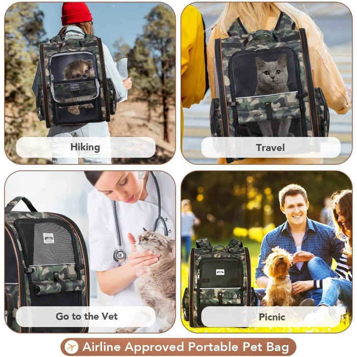 Рюкзак-переноска для котів та собак з візком 2-в-1, розширюваний, до 8 кг, камуфляж L