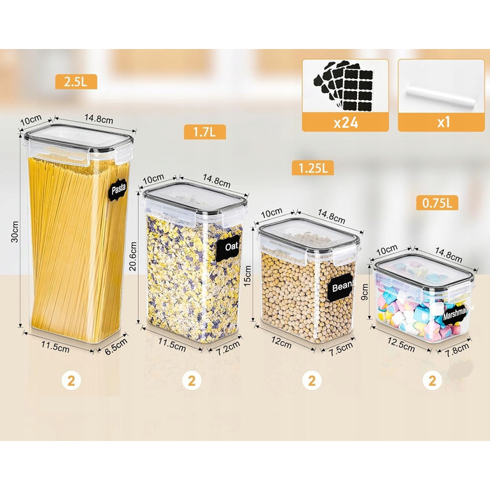 Набір герметичних контейнерів для продуктів, 8 шт., пластик