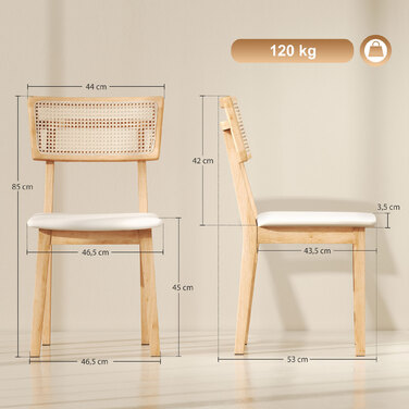 HOMCOM Dining Chair with Rattan Back, Faux Leather Seat, and Rubberwood Frame