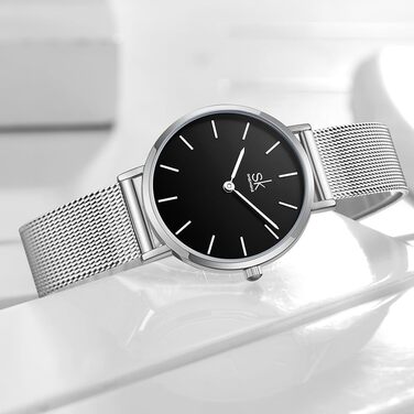 SK Ультратонкі мініатюрні жіночі годинники з двома стрілками. Елегантні годинники для жінок з шкіряним ремінцем (срібляста сітка)