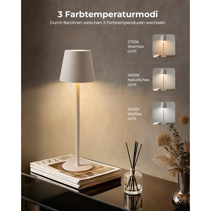 Настільна лампа бездротова акумуляторна Metalux Beige: світлодіодна, диммована, сенсорна, водонепроникна для дому та кемпінгу