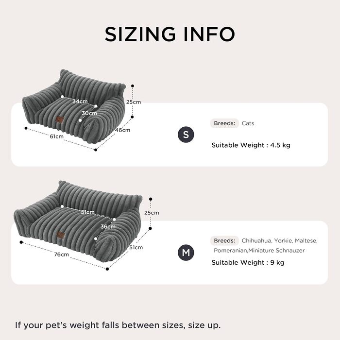 Ортопедичне ліжко для котів BEDSURE великого розміру 61x46x25 см - зручне диван-ліжко для собак та котів, м'яке, з антиковзким покриттям, Kamel