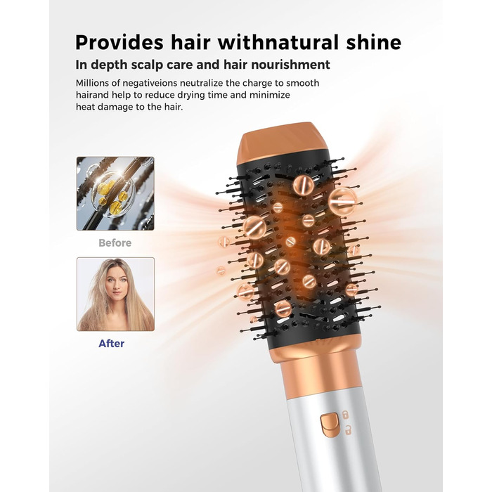 Фен-щітка 6 в 1 Airbrush Pro | Набір для укладки волосся - 1000W, круглі щітки, керлер, фен-щітка, фен, випрямляч | Для всіх типів волосся - блакитний (класичний білий)