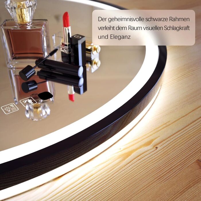 LED дзеркало з сенсором, круглий, індукційне, для макіяжу, з підсвічуванням, регульоване, антизапарник, водонепроникне IP44, для ванної кімнати, настінне, діаметр 70 см