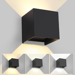 LED вуличне/внутрішнє настінне освітлення FUPE 15W, регульоване, 3 кольори, IP65, алюміній, чорний