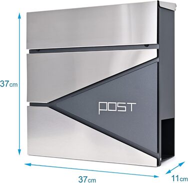 Поштовий ящик Verda з газетницею, нержавіюча сталь, антрацит, 2 ключі - дизайнерський настінний поштовий ящик з прихованим замком