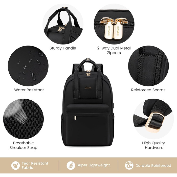 LOVEVOOK Рюкзак для жінок, великий, 18 дюймів, рюкзак для школи з відділенням для ноутбука, елегантний рюкзак для подорожей, рюкзак для університету, офісу, роботи, чорний, 18 дюймів, A-чорний