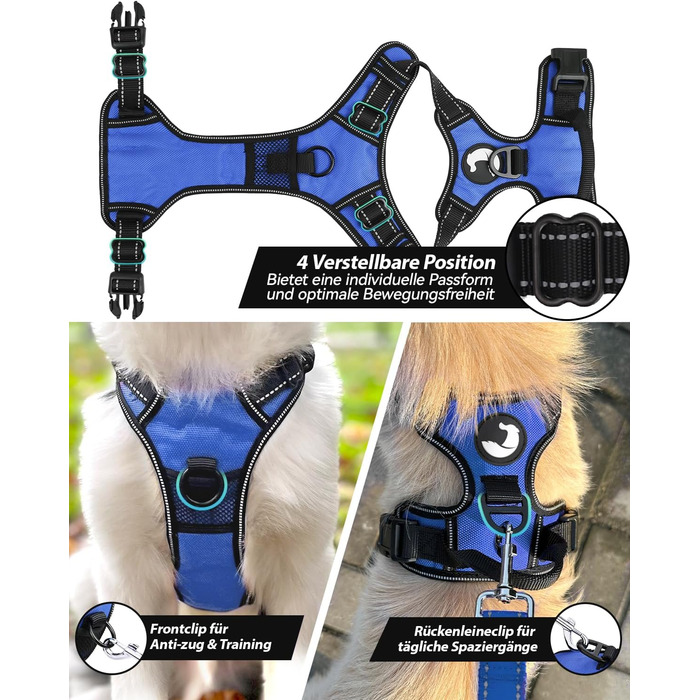 Шлейка для собак Joytale середнього розміру, світловідбиваюча, дихаюча, регульована з ручкою для тренувань, розмір M, Navy Blue (1 шт.)