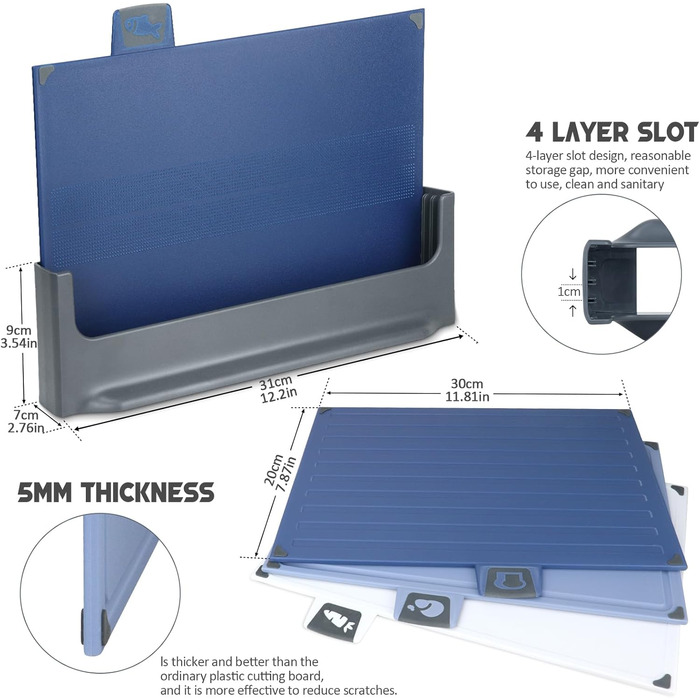 Набір з 3 дерев'яних обробних дощок, великі, з антибактеріальним покриттям, з пресом для часнику, для кухні, для овочів/фруктів/м'яса, бежевий+зелений+темно-синій
