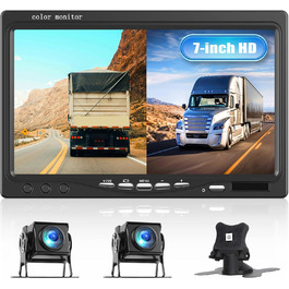 Автомобільна система паркування CAMECHO: 7'' HD монітор, 2 водонепроникні камери IP68K, нічне бачення 1080P, кут 120°, BSD для авто, вантажівки, фургона, причепа, будинку на колесах