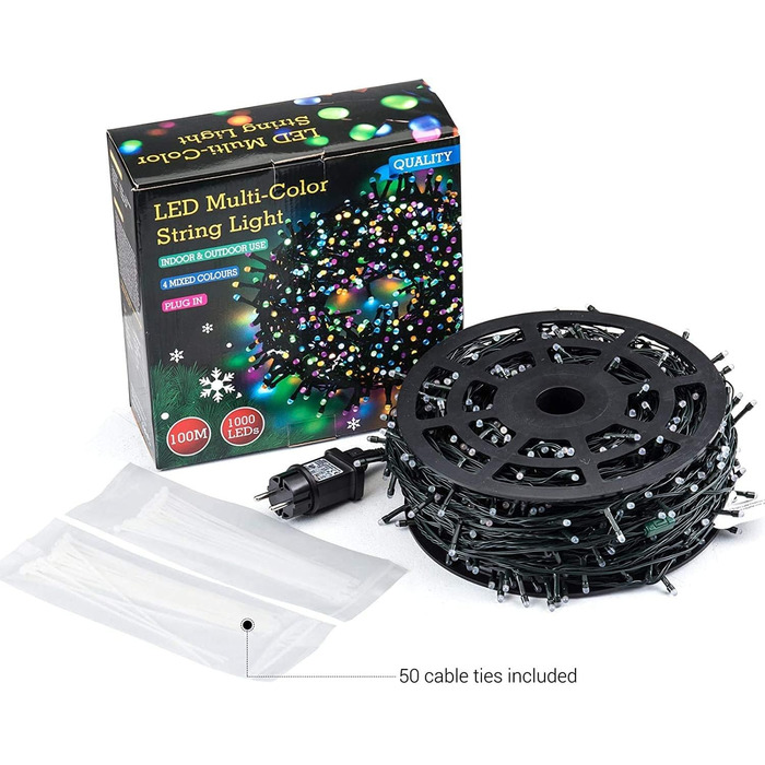 Кольорова гірлянда для декорування на 100 метрів, 1000 LED, вологостійка IP44, 8 режимів, для дому, саду, вечірки, ялинки, балкону, тераси