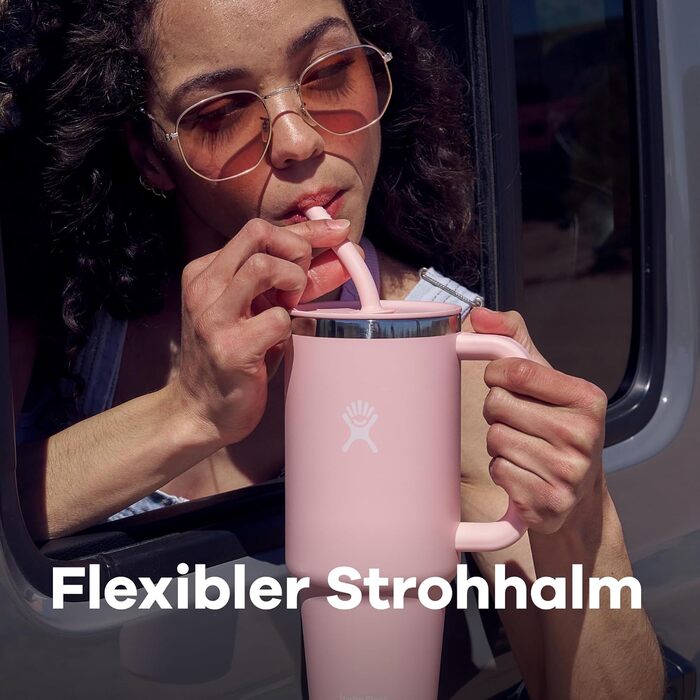 HYDRO FLASK - Travel Tumbler 709ml (24oz) with a Press-In Straw Lid - Stainless Steel - Double-Wall Vacuum Insulation - Splash-Proof Lid - Black