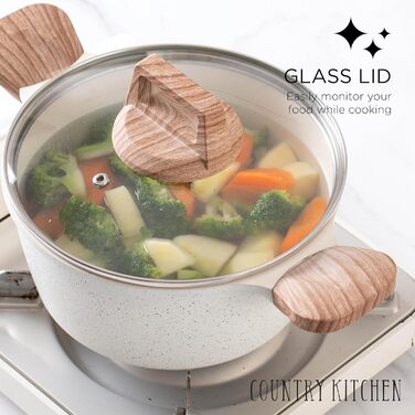 Набір посуду Country Kitchen, 14 предметів: каструлі та сковороди з антипригарним покриттям, алюмінієвий литий, кремовий колір