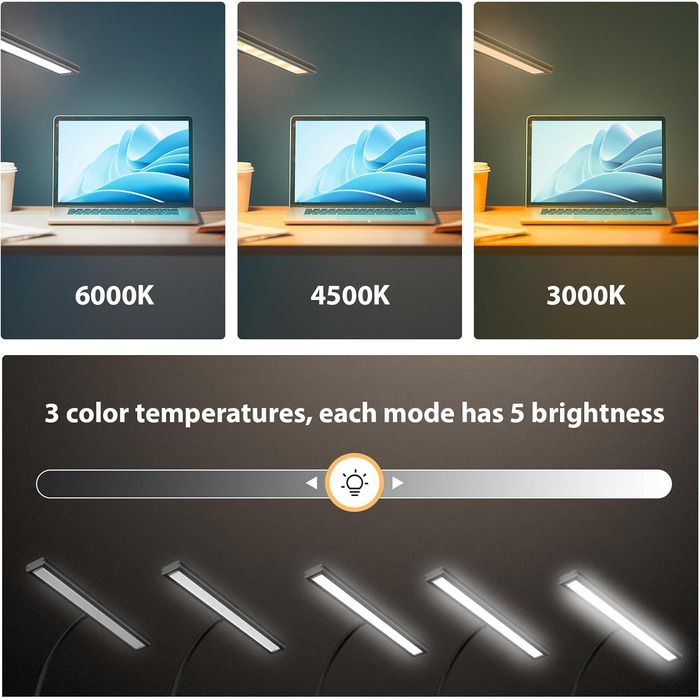 LED лампа для столу 10W, диммируемая, 160 LED, USB-адаптер, 3 колірні температури, 10 рівнів яскравості, гнучкий 70см «лебединий шия», для дому та офісу, з пультом ДУ