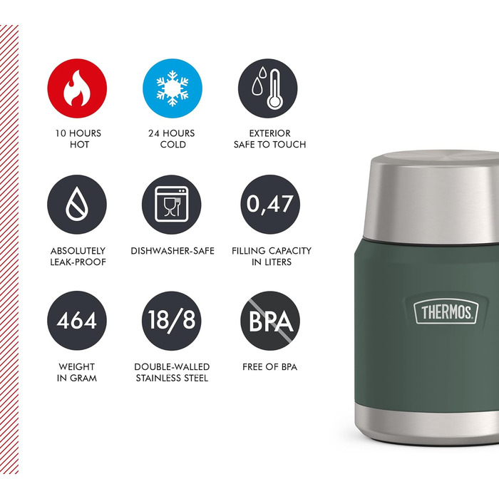 Термос ICON Food Jar 0,71 л, темно-сірий/графіт матовий, контейнер для їжі з подвійних стінок з нержавіючої сталі 18/8, зберігає тепло та холод, з відкидним ложкою, неслизьке дно, абсолютно герметичний