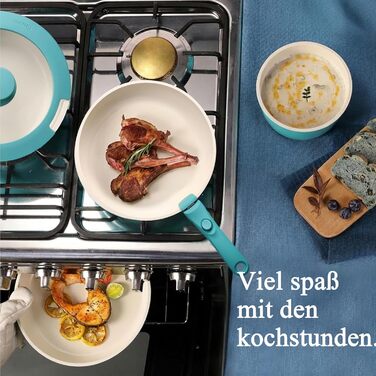 Набір посуду GiPP 11 предметів: сковорідки та каструлі з антипригарним покриттям, знімні ручки, сталевий, блакитний градієнт, для всіх типів плит, сумісний з духовкою