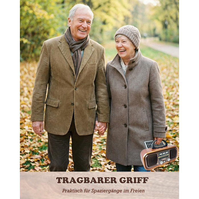 Ретро Радіо Klein з Bluetooth, AM/FM/SW радіо, портативне, з сонячною панеллю, USB/TF картка, подвійний динамік, коричневе