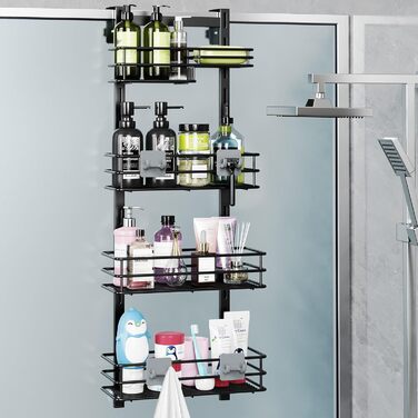 Регульована поличка для душу Orimade, сіра, 5 ярусів, з гачками, для зберігання в ванній кімнаті, з мильницею, на присосці, для ванної кімнати