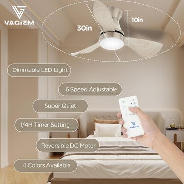 Стеляний вентилятор з підсвічуванням для спальні/вітальні: 76 см, тихий, з пультом, DC-двигун, крила з імітацією натурального дерева, таймер, VV (Сірий, 3)