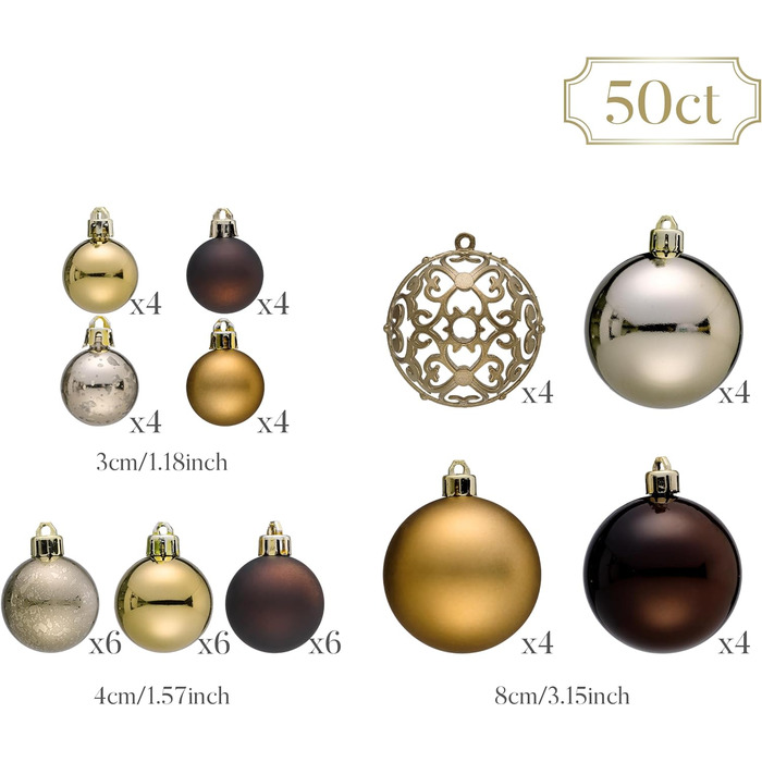 Набір ялинкових прикрас Valery Madelyn: 50 бронзових кульок з насадками