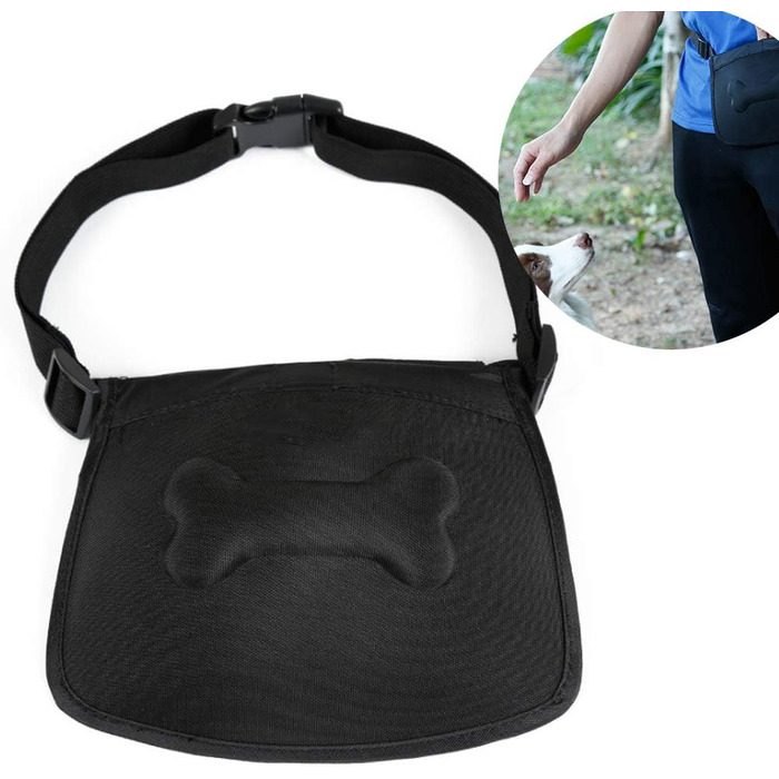 Сумка для корму для собак, сумка для тренувань, кишенька для ласощів з дозатором відходів, магнітна застібка, регульований плечовий ремінь, ідеально підходить для дресирування собак та коней, чорного кольору