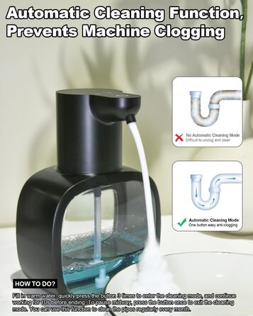 Автоматичний диспенсер для мила Dalugo з USB-C, 500 мл, настінний, електричний сенсор, регульований, для кухні та ванної кімнати, чорний, диспенсер для рідкого/пінистого мила