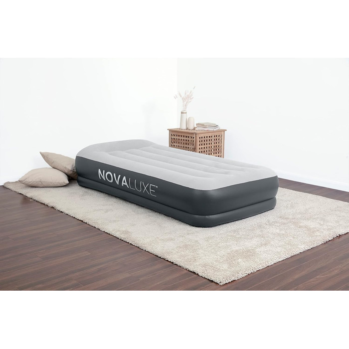 Надувний матрац Novaluxe з вбудованим електронасосом та подушкою, сірий 191x97x38 см