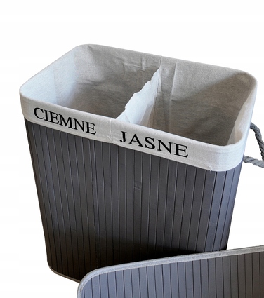 Великий бамбуковий кошик для білизни та іграшок з кришкою, 100 л, сірий