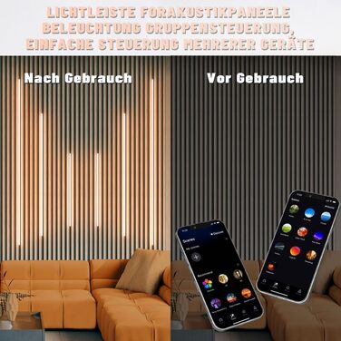 Набір світлодіодних LED-лінійок Lichaser для акустичних панелей, чорний, 6 шт. (40см*2, 60см*2, 90см*2)