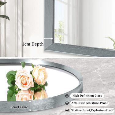 Дзеркало настінне з вигнутим склом, 45x65 см, сірий металевий каркас, для ванної кімнати/вітальні/спальні