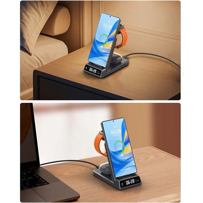 Бездротова зарядка SwanScout 703S 3-в-1 для Samsung Galaxy S25/S24/Fold 7, Watch 8/8 Classic/Ultra та Buds (Технічний сірий)