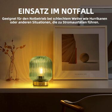 LED настільна лампа MJ PREMIER: акумуляторна, з сенсорним керуванням, регулювання яскравості, скло, USB зарядка, аварійна, зелена