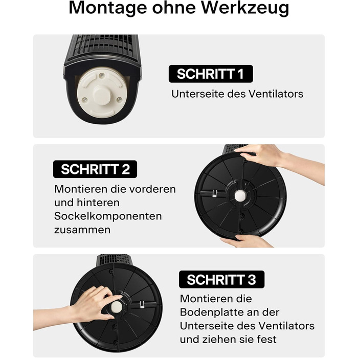 PELONIS 76 см Турбовентилятор з осциляцією, 3 швидкості, таймер 8H, тихий та компактний для дому/офісу (чорний)