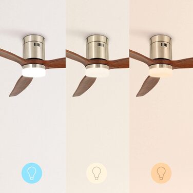 Вентилятор стельовий WINDCALM M/ з підсвічуванням, Нікель, колір дерева, Ø132см, 40W, DC-двигун, таймер, пульт, літньо-зимовий режим