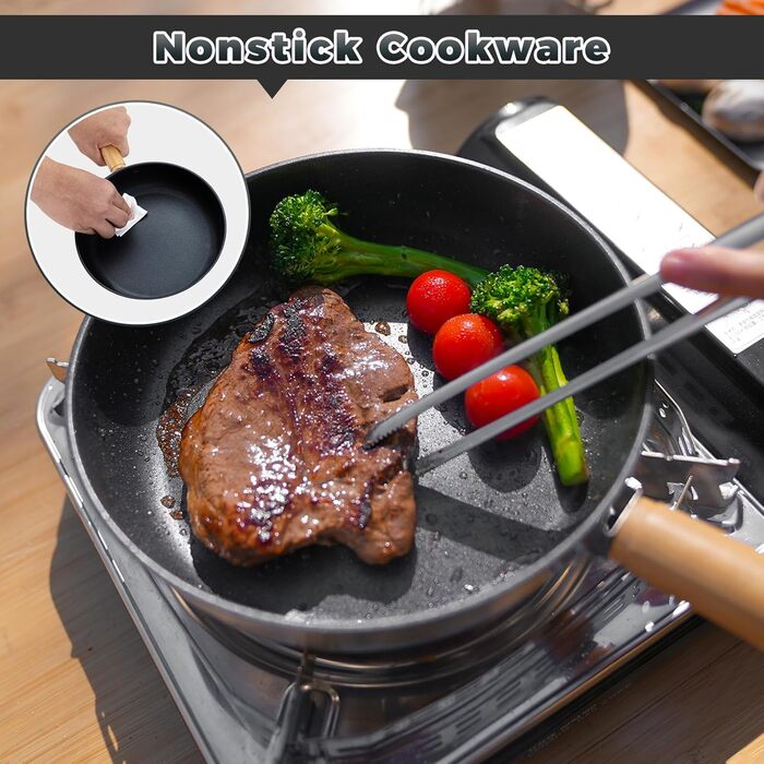 Набір посуду для кемпінгу KingCamp: нержавіюча сталь 304, для багаття, котел, каструлі, сковорода та чайник, з сумкою, для кемпінгу, відпочинку на природі, приготування їжі, пікніка на 4-6 осіб. Срібний набір посуду.