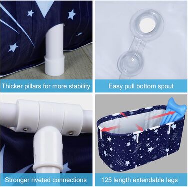 Foldable Bathtub for Adults, 132 x 68 x 47 cm, Steam Bucket for Sauna, Shower, and Ice Bath, Portable, Non-Inflatable (Blue) (Blue)