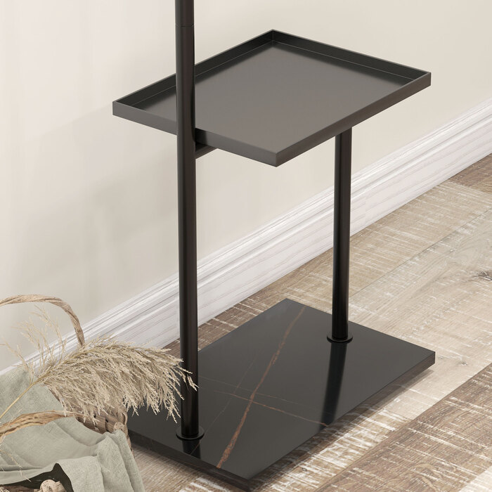 HOMCOM Coat Rack Clothes Rack with Hooks & Tray for Clothes & Hats, Hallway & Entrance, 45x28x148 cm Black
