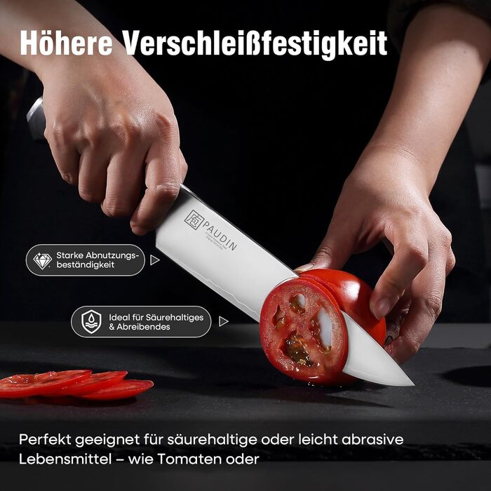 Набір кухонних ножів PAUDIN: кухонний ніж, сантоку, універсальний, овочевий - професійні, гострі, з нержавіючої сталі 10Cr15CoMoV (62 HRC), з ергономічною дерев'яною ручкою (2 ножі)